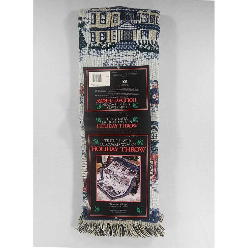 Vintage Crown Crafts 46x60 Northern Village Holiday Throw Blanket Christmas Snow